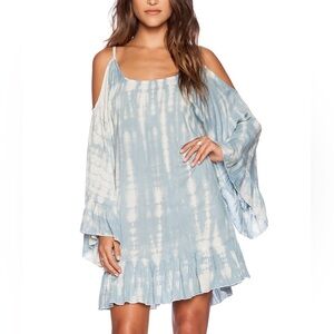 🌸 Hana Blue Tye-Dye Tiare Hawaii Bohemian Cold Shoulder Short Dress